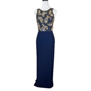 Vintage Alyce Designs Navy Blue Beaded Sequined Long Formal Dress Size 10